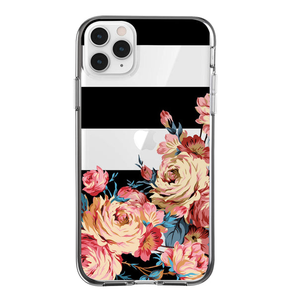 Clear Floral Case - Roses and Stripes - DeLuxx Brand