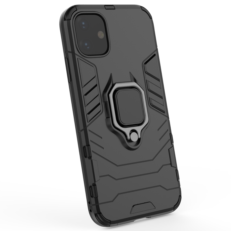 Hybrid Armor Ring Kick Stand Case - Black - DeLuxx Brand