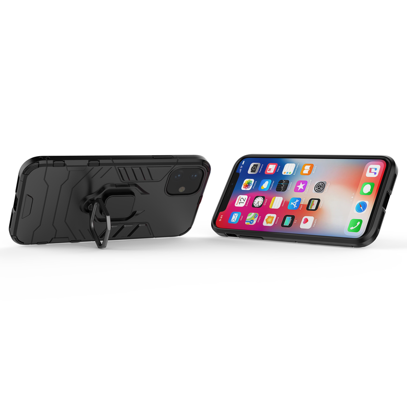 Hybrid Armor Ring Kick Stand Case - Black - DeLuxx Brand