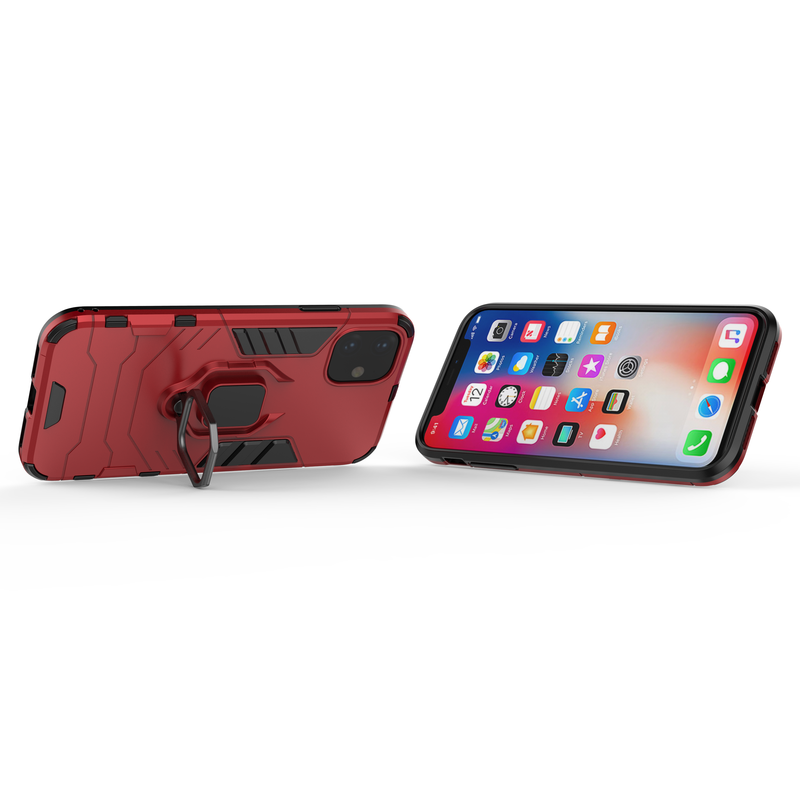 Hybrid Armor Ring Kick Stand Case - Red - DeLuxx Brand