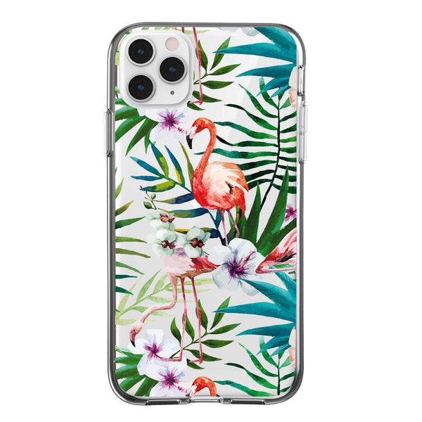 Clear Floral Case - Flamingo & Flowers - DeLuxx Brand