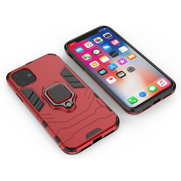 Hybrid Armor Ring Kick Stand Case - Red - DeLuxx Brand