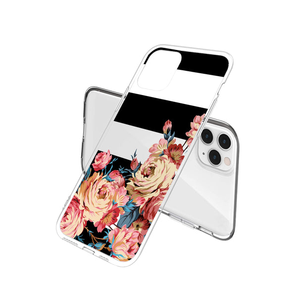 Clear Floral Case - Roses and Stripes - DeLuxx Brand