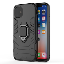 Hybrid Armor Ring Kick Stand Case - Black - DeLuxx Brand