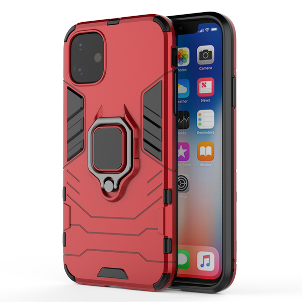 Hybrid Armor Ring Kick Stand Case - Red - DeLuxx Brand