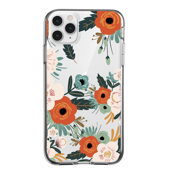 Clear Floral Case - Orange Flowers - DeLuxx Brand