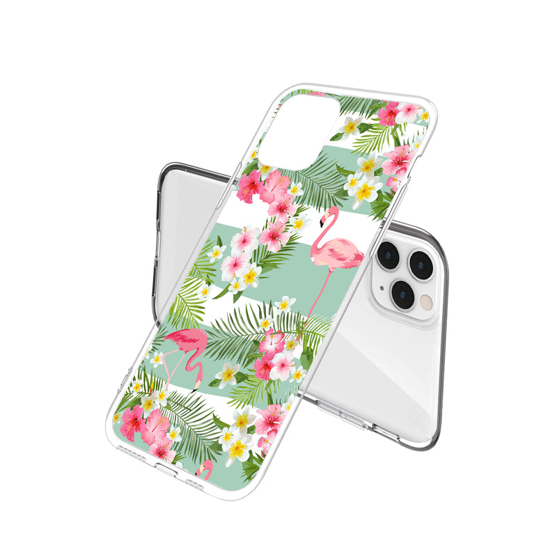 Clear Floral Case - Stripe Flamingo - DeLuxx Brand