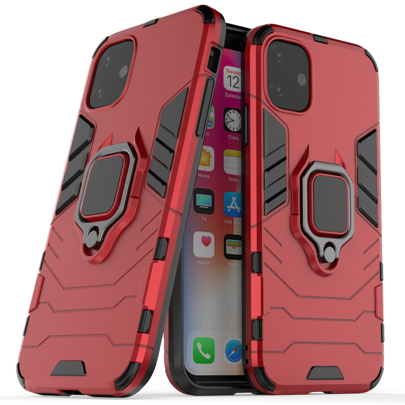 Hybrid Armor Ring Kick Stand Case - Red - DeLuxx Brand