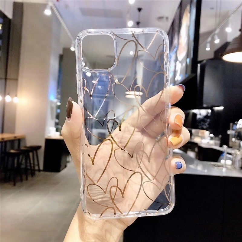 Clear Case - Rose Gold Hearts - DeLuxx Brand