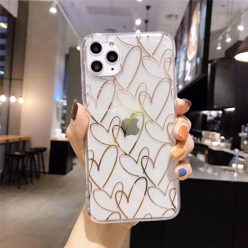 Clear Case - Rose Gold Hearts - DeLuxx Brand