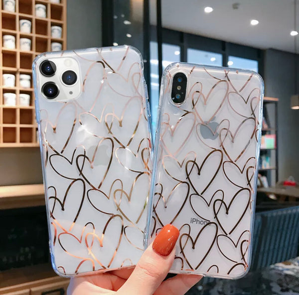 Clear Case - Rose Gold Hearts - DeLuxx Brand