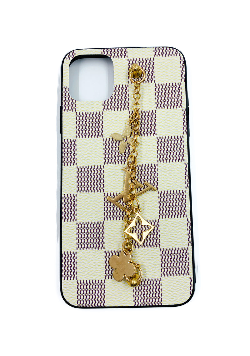 Faux Leather Chain Phone Case LV - Cream - DeLuxx Brand