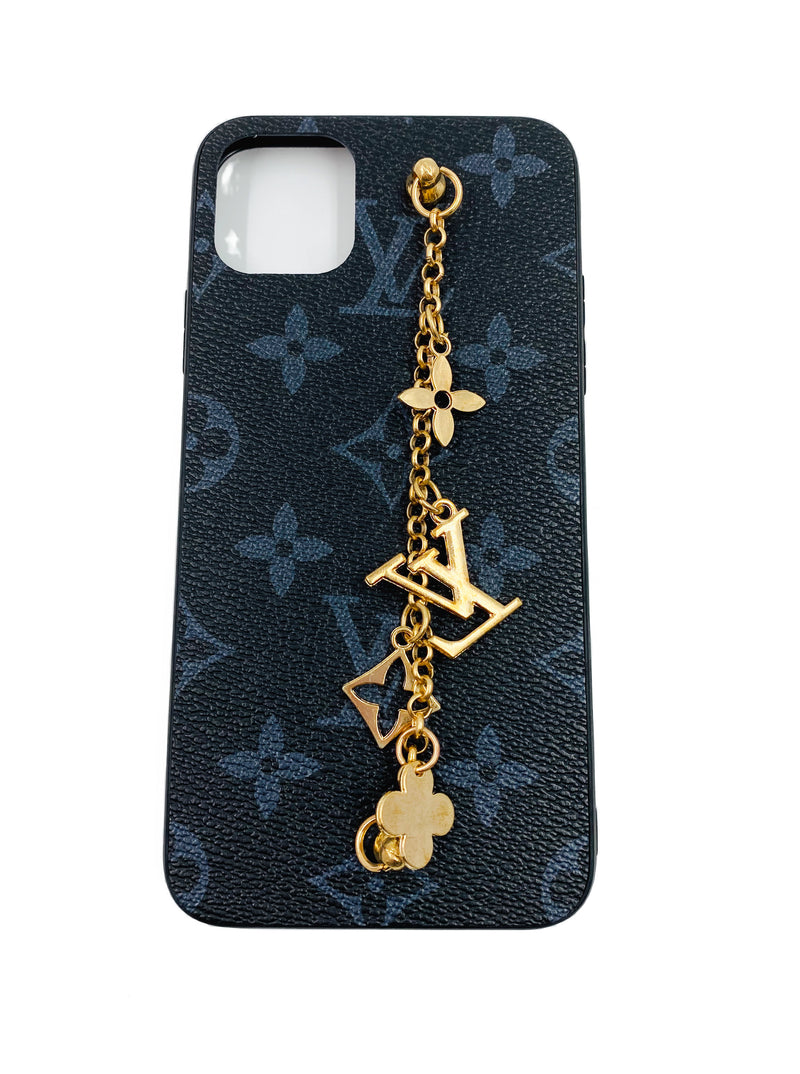 Faux Leather Chain Phone Case LV - Black & Gray - DeLuxx Brand