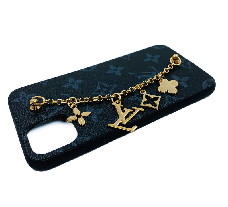 Faux Leather Chain Phone Case LV - Black & Gray - DeLuxx Brand