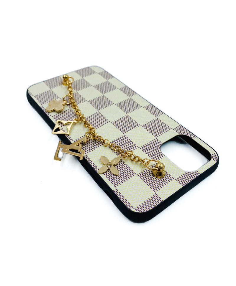 Faux Leather Chain Phone Case LV - Cream - DeLuxx Brand