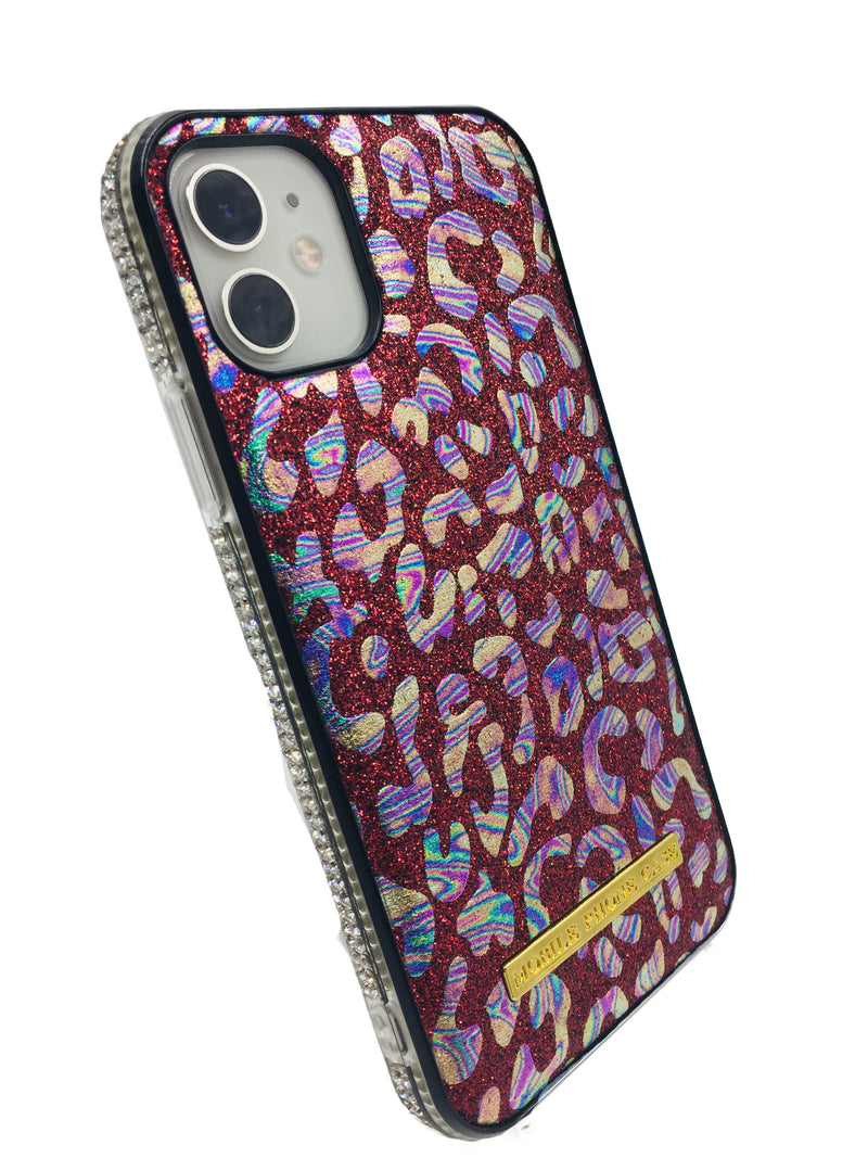 Crystal Bumper Metallic Leopard Print Case - Red - DeLuxx Brand