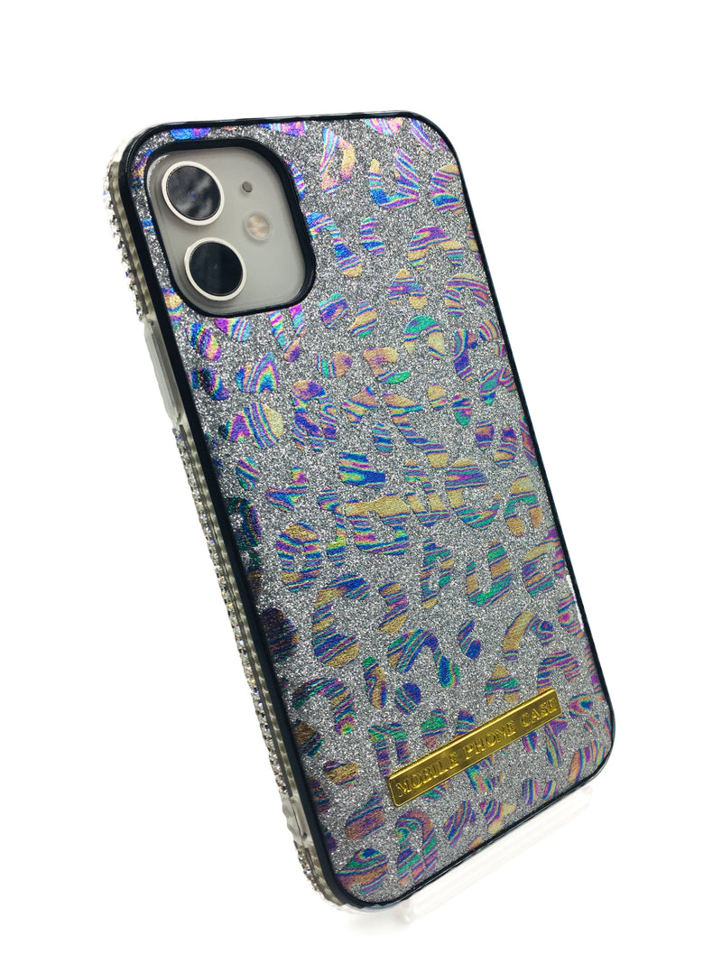 Crystal Bumper Metallic Leopard Print Case - Silver - DeLuxx Brand