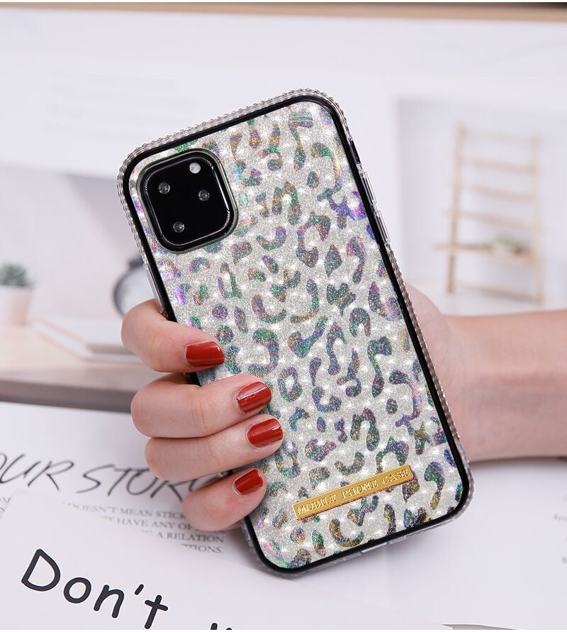 Crystal Bumper Metallic Leopard Print Case - Silver - DeLuxx Brand